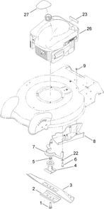 Engine And Blade Assembly Diagram and Parts List for 10634 (314000001 - 314999999)(2014) Lawn Boy Lawn Mower